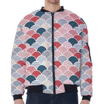 Japanese Geometric Pattern Print Zip Sleeve Bomber Jacket