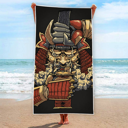 Japanese Ghost Samurai Print Beach Towel
