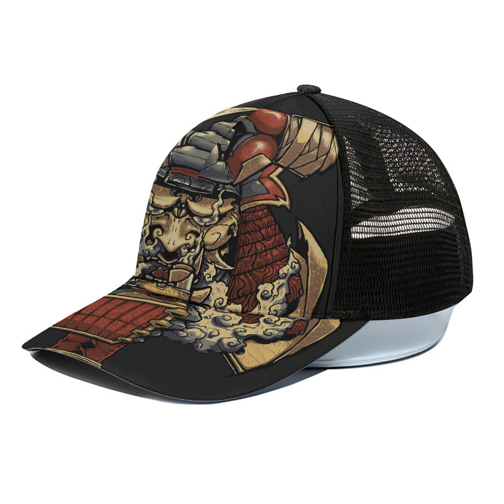 Japanese Ghost Samurai Print Black Mesh Trucker Cap