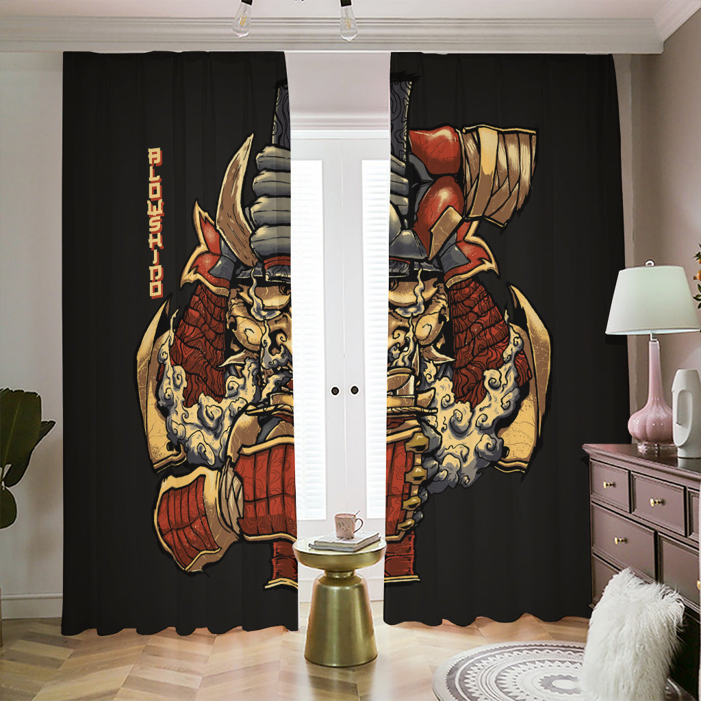 Japanese Ghost Samurai Print Blackout Pencil Pleat Curtains