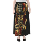 Japanese Ghost Samurai Print Chiffon Maxi Skirt