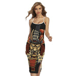 Japanese Ghost Samurai Print Cross Back Cami Dress