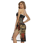 Japanese Ghost Samurai Print Cross Back Cami Dress