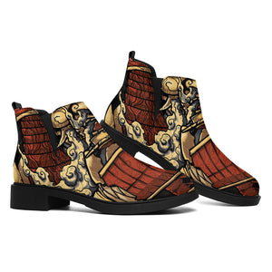 Japanese Ghost Samurai Print Flat Ankle Boots