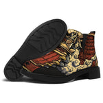 Japanese Ghost Samurai Print Flat Ankle Boots