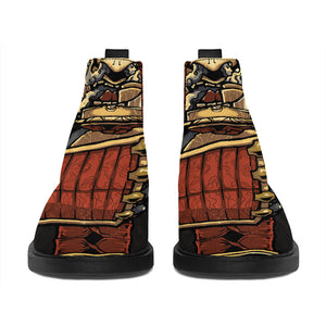 Japanese Ghost Samurai Print Flat Ankle Boots