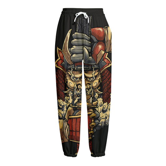 Japanese Ghost Samurai Print Fleece Lined Knit Pants