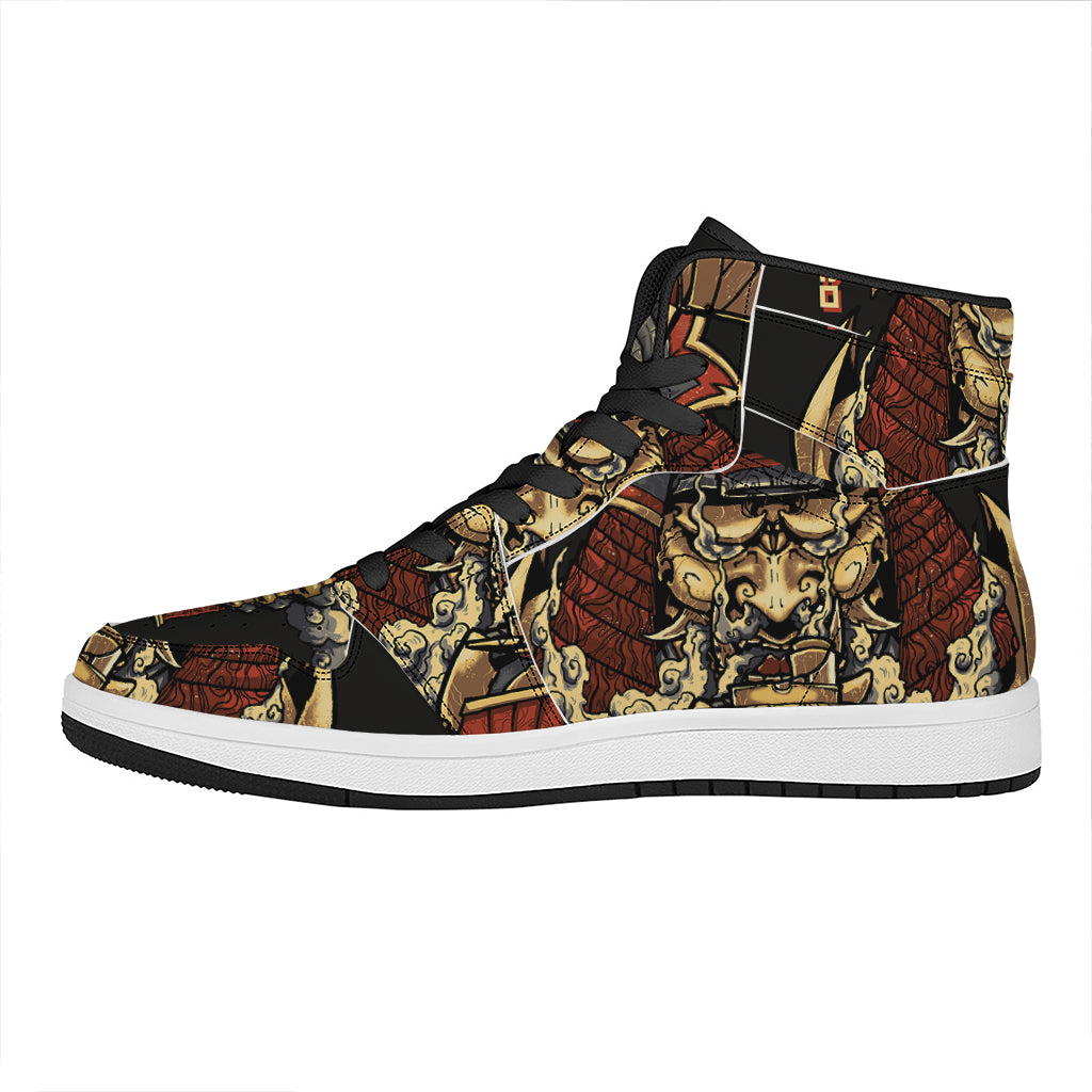 Japanese Ghost Samurai Print High Top Leather Sneakers