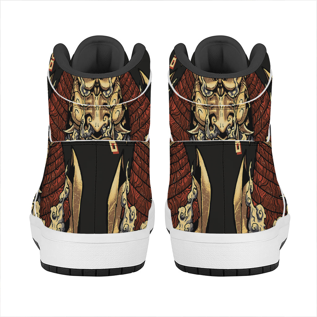 Japanese Ghost Samurai Print High Top Leather Sneakers