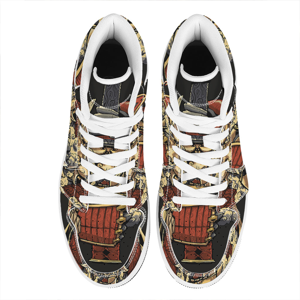 Japanese Ghost Samurai Print High Top Leather Sneakers