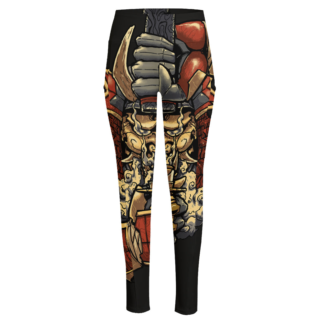 Japanese Ghost Samurai Print High-Waisted Pocket Leggings