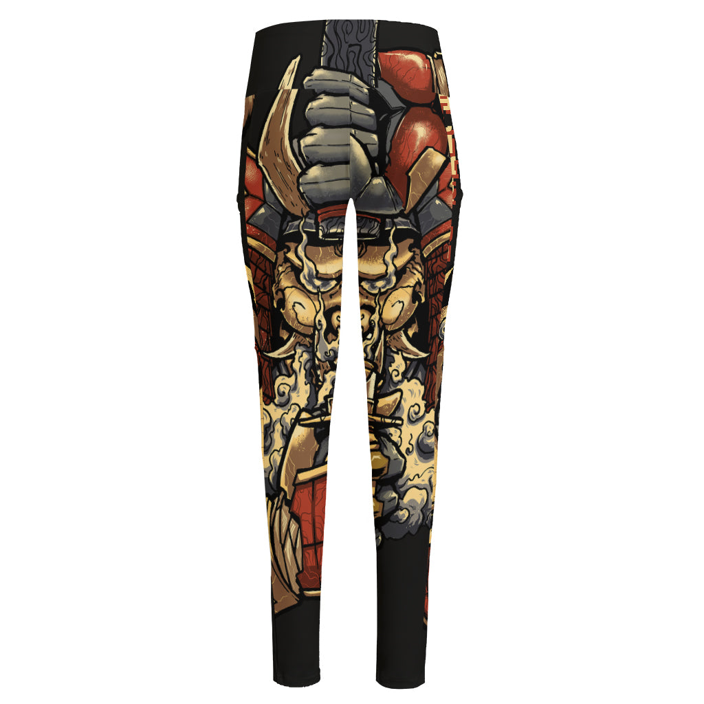 Japanese Ghost Samurai Print High-Waisted Pocket Leggings