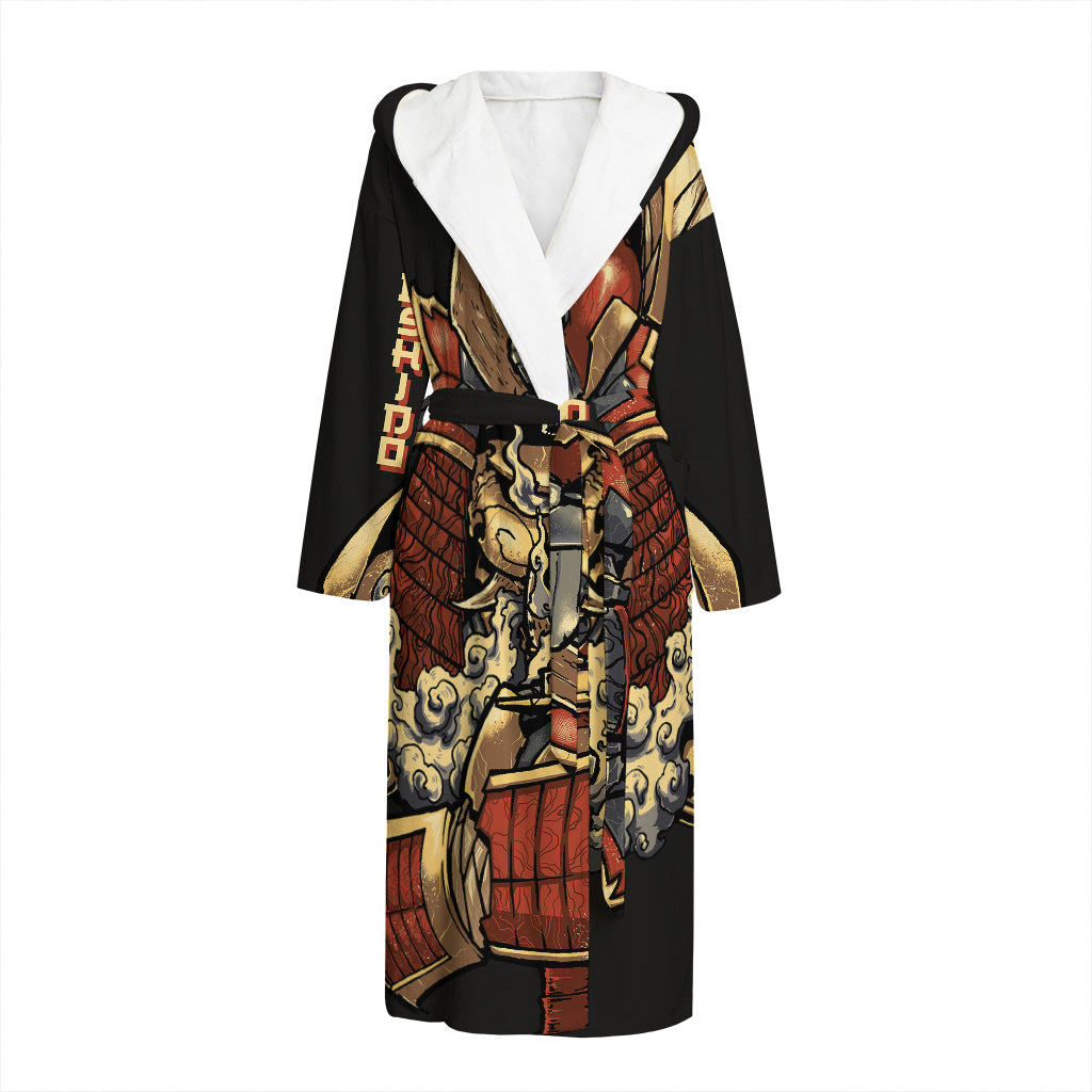 Japanese Ghost Samurai Print Hooded Bathrobe