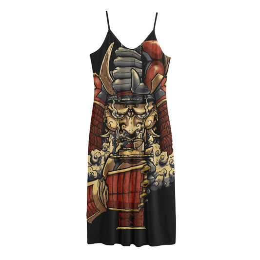 Japanese Ghost Samurai Print Jersey Midi Cami Dress