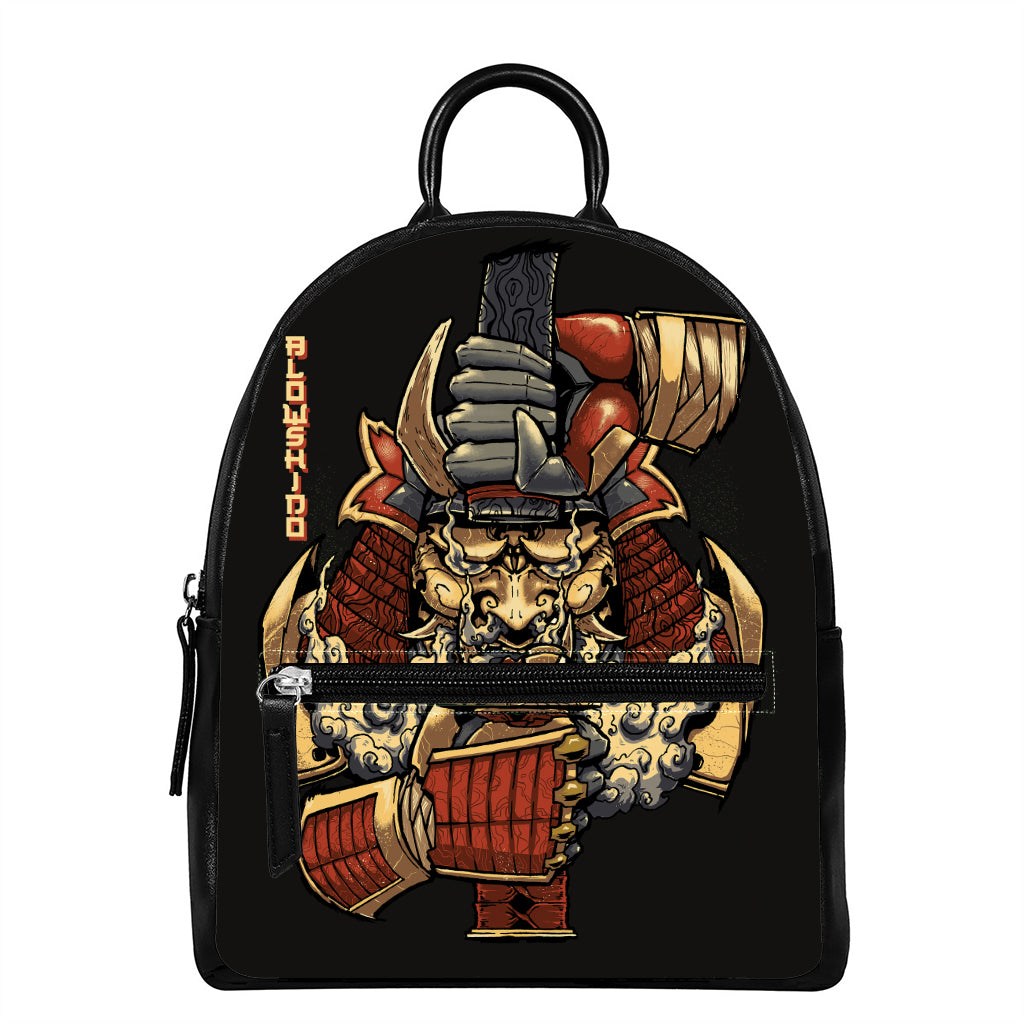 Japanese Ghost Samurai Print Leather Backpack