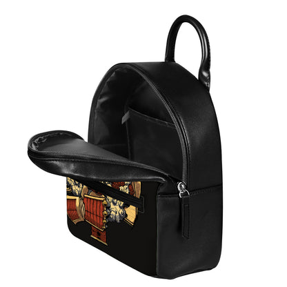 Japanese Ghost Samurai Print Leather Backpack