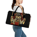 Japanese Ghost Samurai Print Leather Duffle Bag