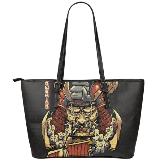 Japanese Ghost Samurai Print Leather Tote Bag