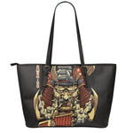 Japanese Ghost Samurai Print Leather Tote Bag