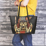Japanese Ghost Samurai Print Leather Tote Bag