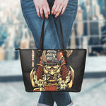 Japanese Ghost Samurai Print Leather Tote Bag
