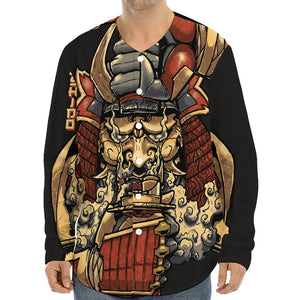 Japanese Ghost Samurai Print Long Sleeve Baseball Jersey