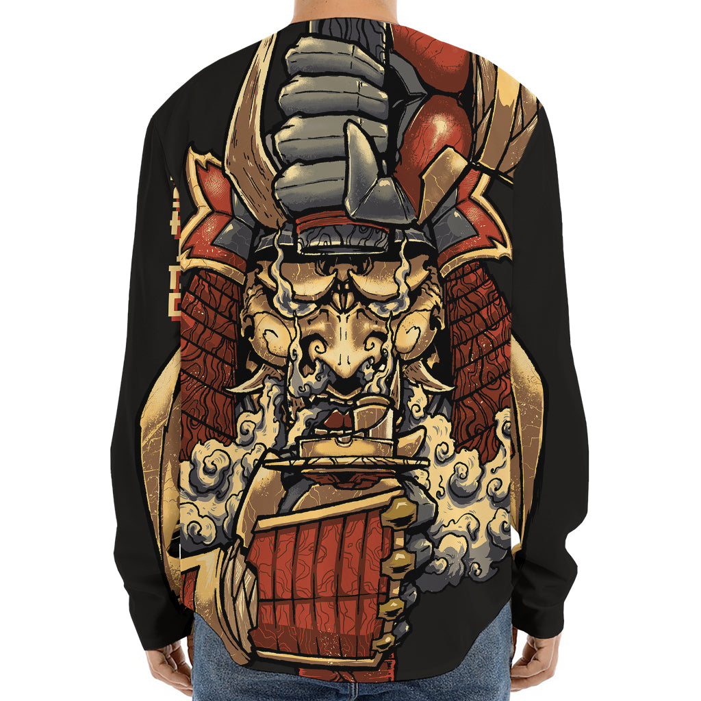 Japanese Ghost Samurai Print Long Sleeve Baseball Jersey