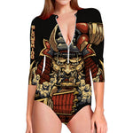 Japanese Ghost Samurai Print Long Sleeve Swimsuit