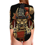 Japanese Ghost Samurai Print Long Sleeve Swimsuit