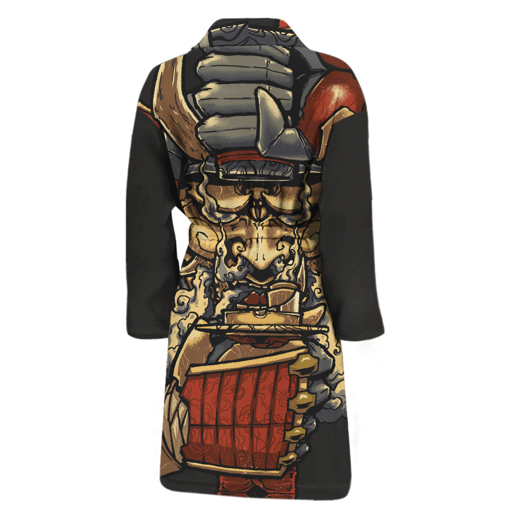 Japanese Ghost Samurai Print Men's Bathrobe