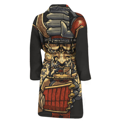 Japanese Ghost Samurai Print Men's Bathrobe