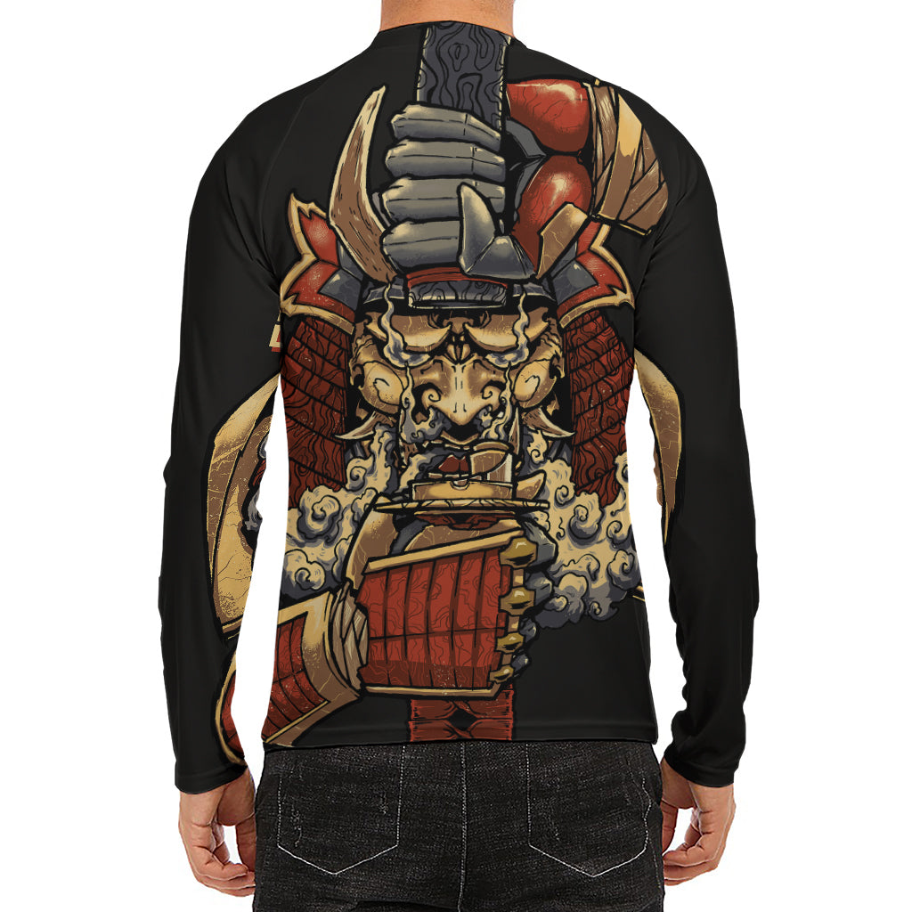 Japanese Ghost Samurai Print Men's Long Sleeve Rash Guard