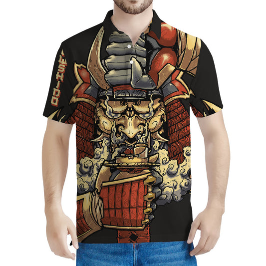 Japanese Ghost Samurai Print Men's Polo Shirt