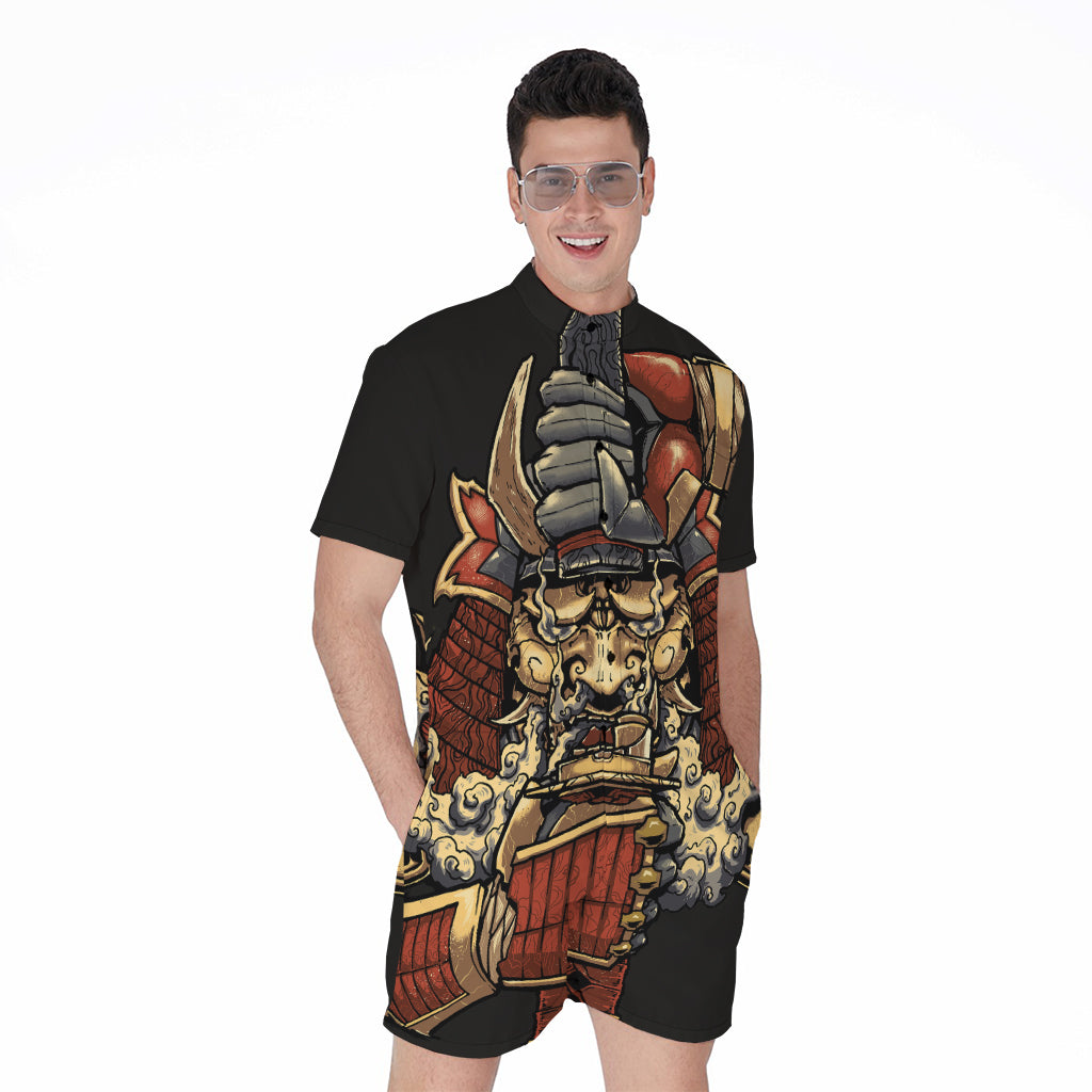 Japanese Ghost Samurai Print Men's Rompers