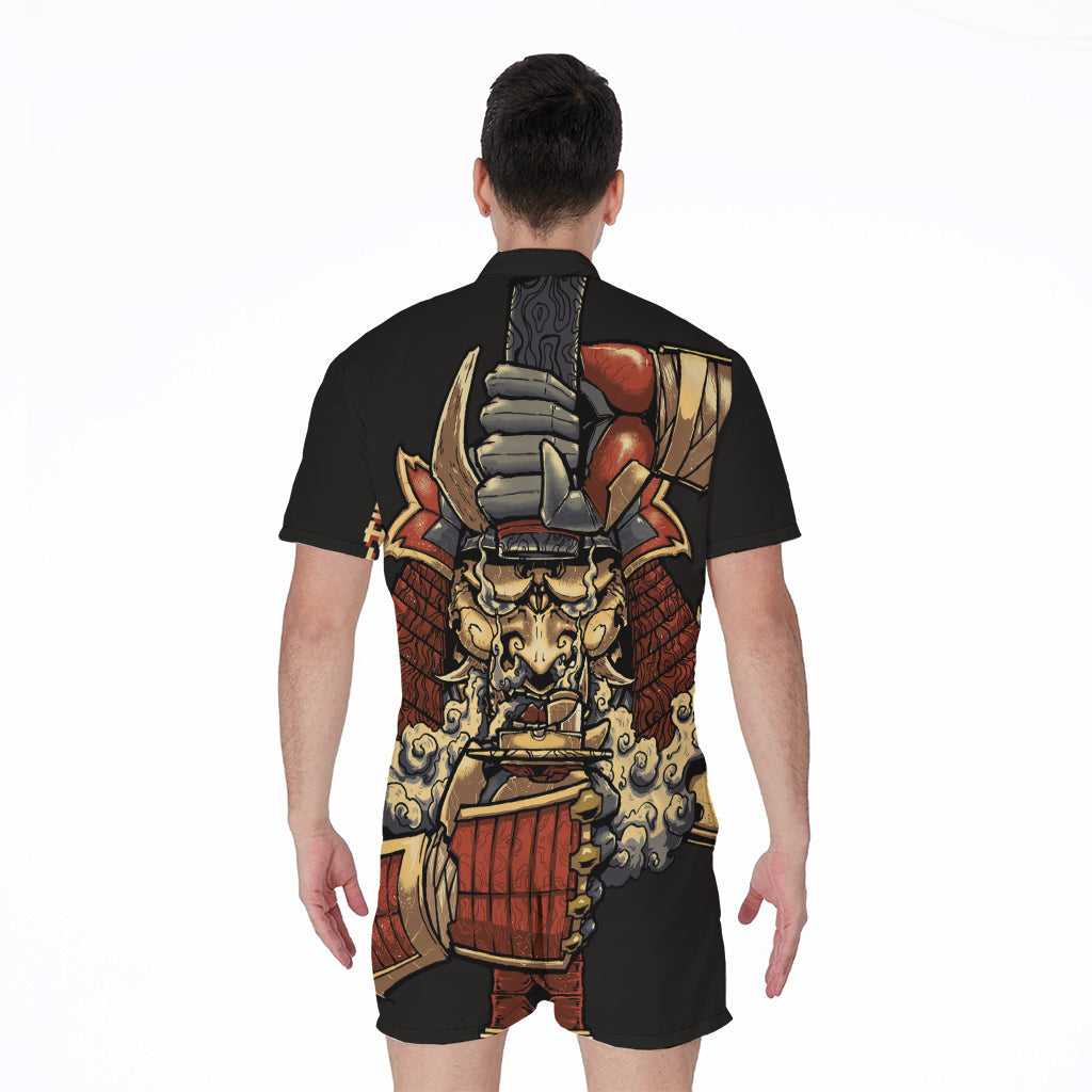 Japanese Ghost Samurai Print Men's Rompers