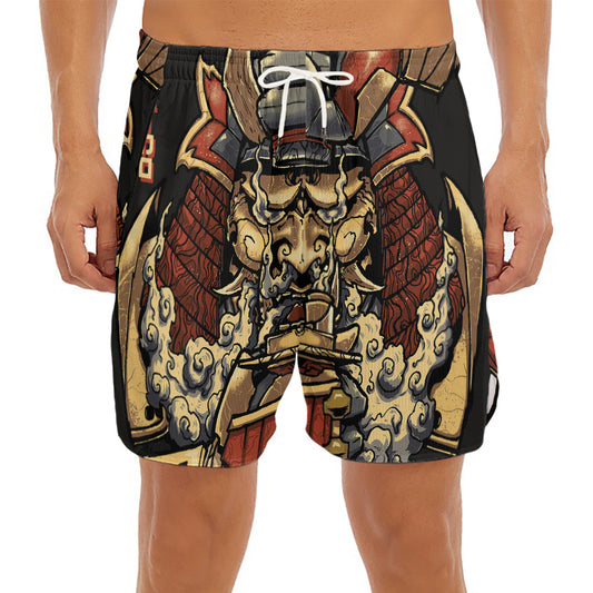 Japanese Ghost Samurai Print Men's Split Running Shorts