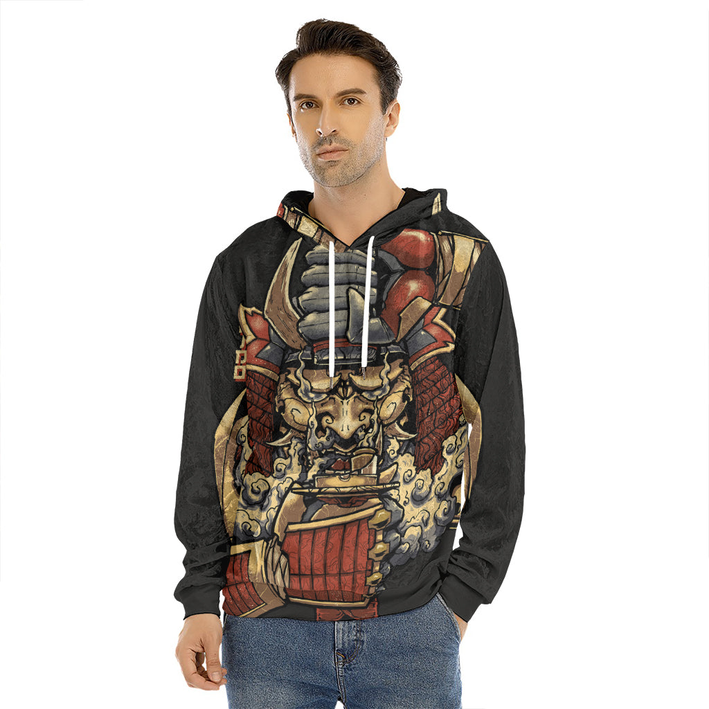 Japanese Ghost Samurai Print Men's Velvet Pullover Hoodie