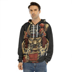 Japanese Ghost Samurai Print Men's Velvet Pullover Hoodie