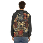Japanese Ghost Samurai Print Men's Velvet Pullover Hoodie