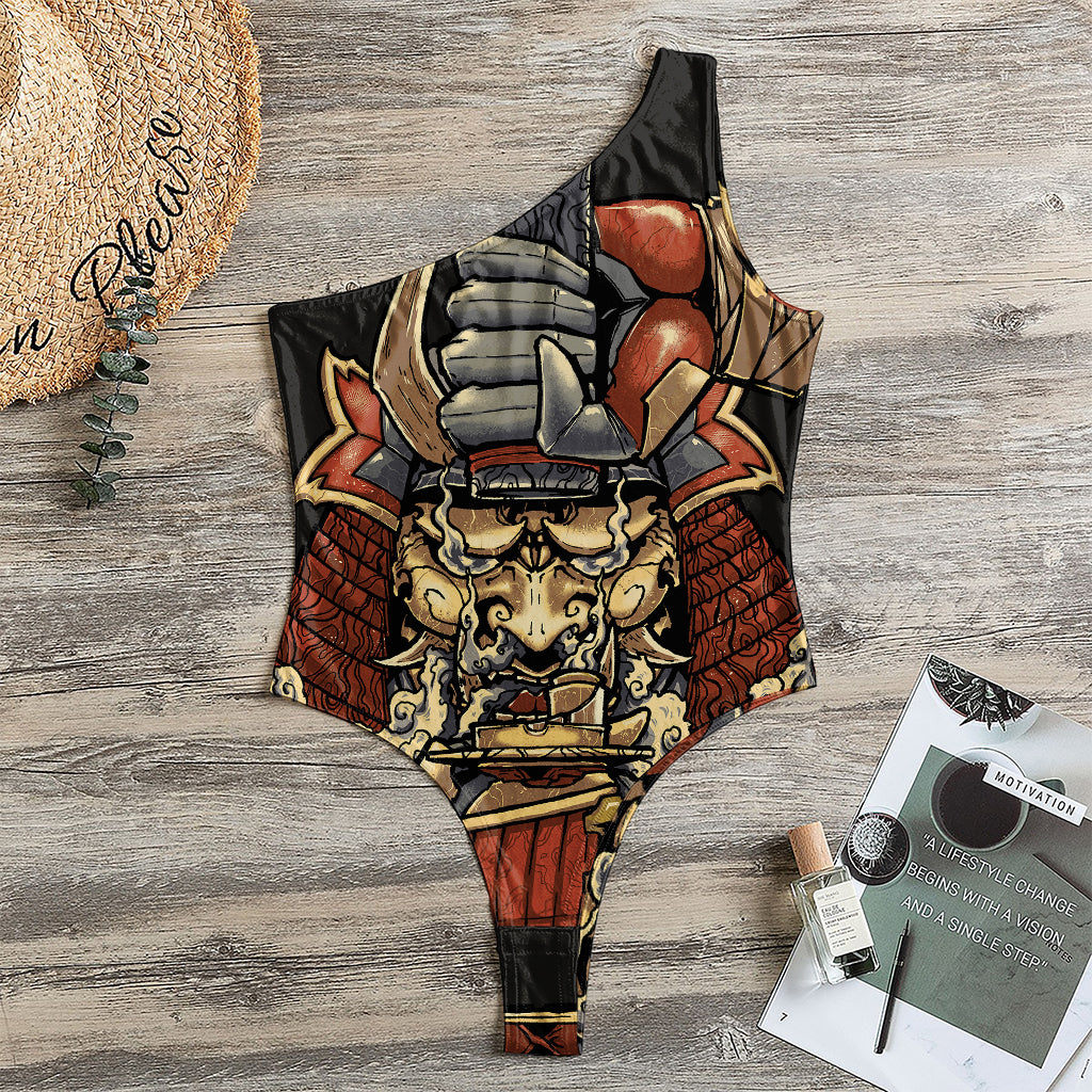 Japanese Ghost Samurai Print One Shoulder Bodysuit