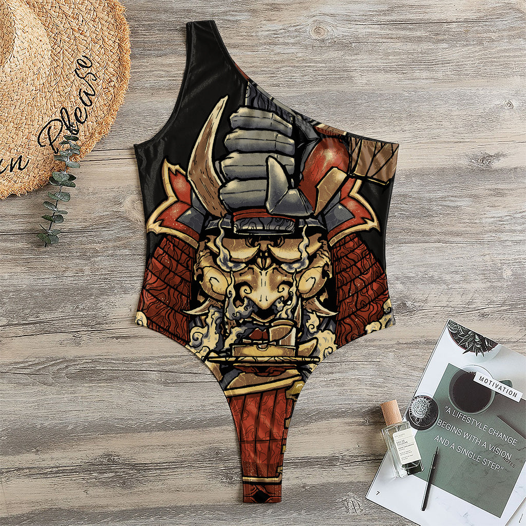Japanese Ghost Samurai Print One Shoulder Bodysuit