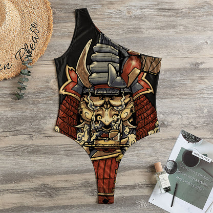 Japanese Ghost Samurai Print One Shoulder Bodysuit