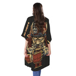 Japanese Ghost Samurai Print Open Front Beach Cover Up