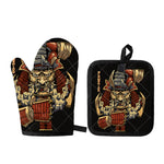 Japanese Ghost Samurai Print Oven Mitt And Pot Holder Set