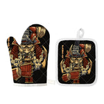 Japanese Ghost Samurai Print Oven Mitt And Pot Holder Set