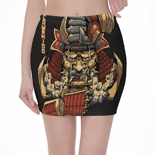 Japanese Ghost Samurai Print Pencil Mini Skirt