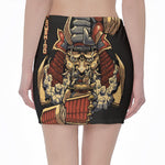 Japanese Ghost Samurai Print Pencil Mini Skirt
