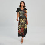 Japanese Ghost Samurai Print Short Sleeve Maxi Dress