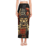 Japanese Ghost Samurai Print Side Slit Maxi Skirt