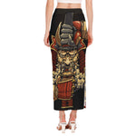 Japanese Ghost Samurai Print Side Slit Maxi Skirt